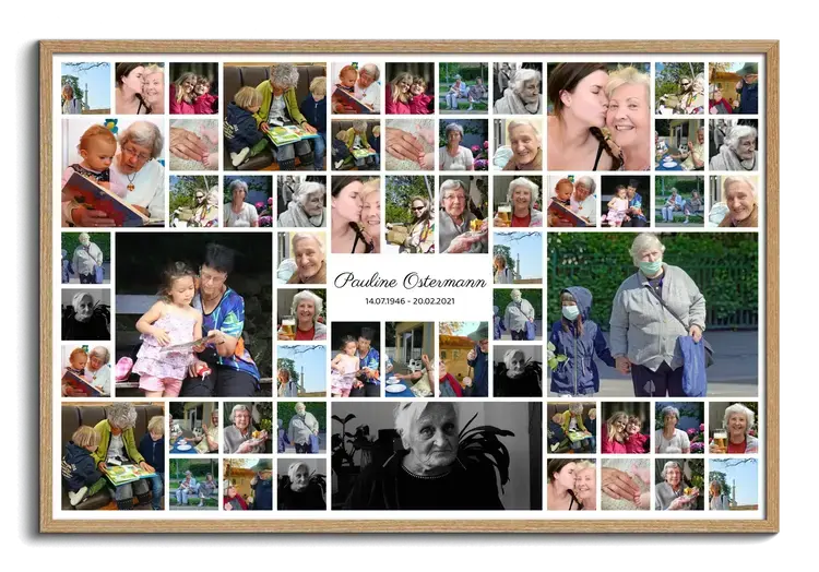 Collage mit vielen Fotos zum Andenken bei Tod