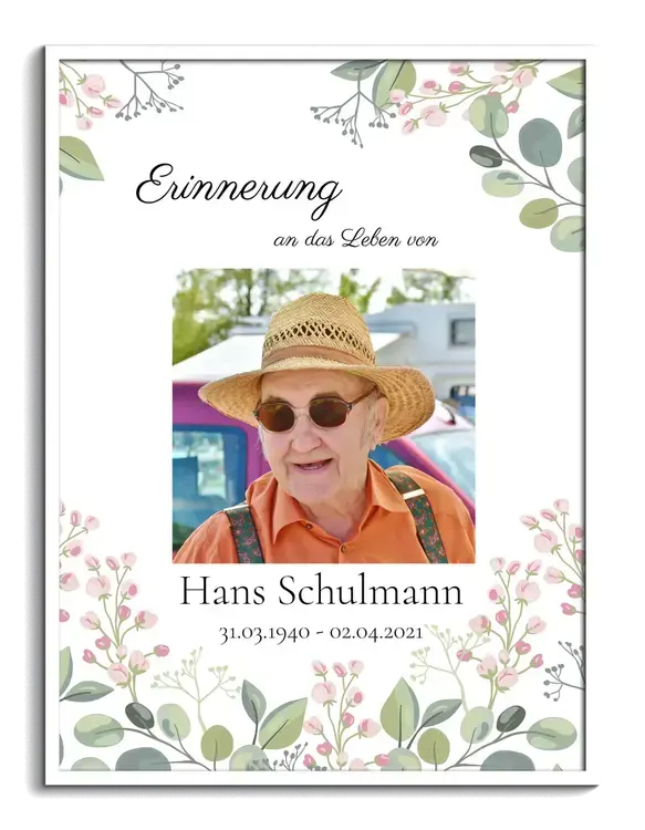 Erinnern an den Verstorbenen Blumenportrait Trauerbild mit einem Foto